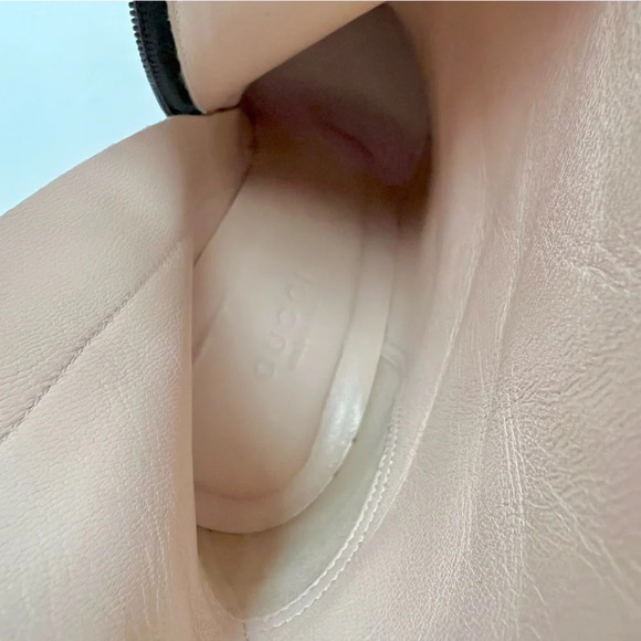 GUCCI | Web Stripe Carly Black Leather Studded Ankle Boots Block Heel US 6.5 - Picture 15 of 16